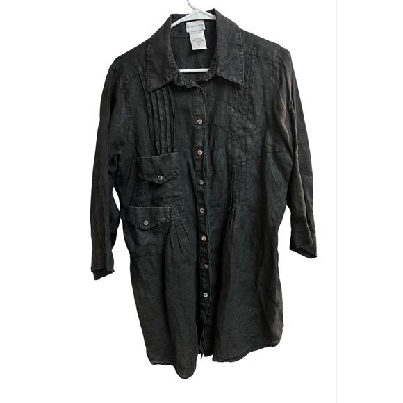 Soft Surroundings Tops - Soft Surroundings Black Washed Linen Button Up Shirt Pleated Medium